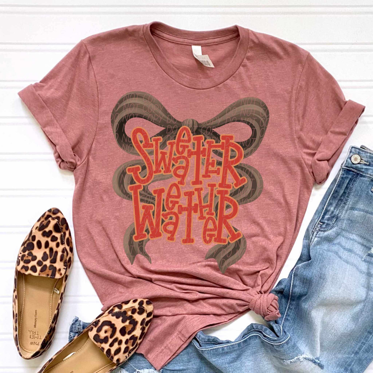 Sweater weather green bow orange lettering CITY DTF transfer