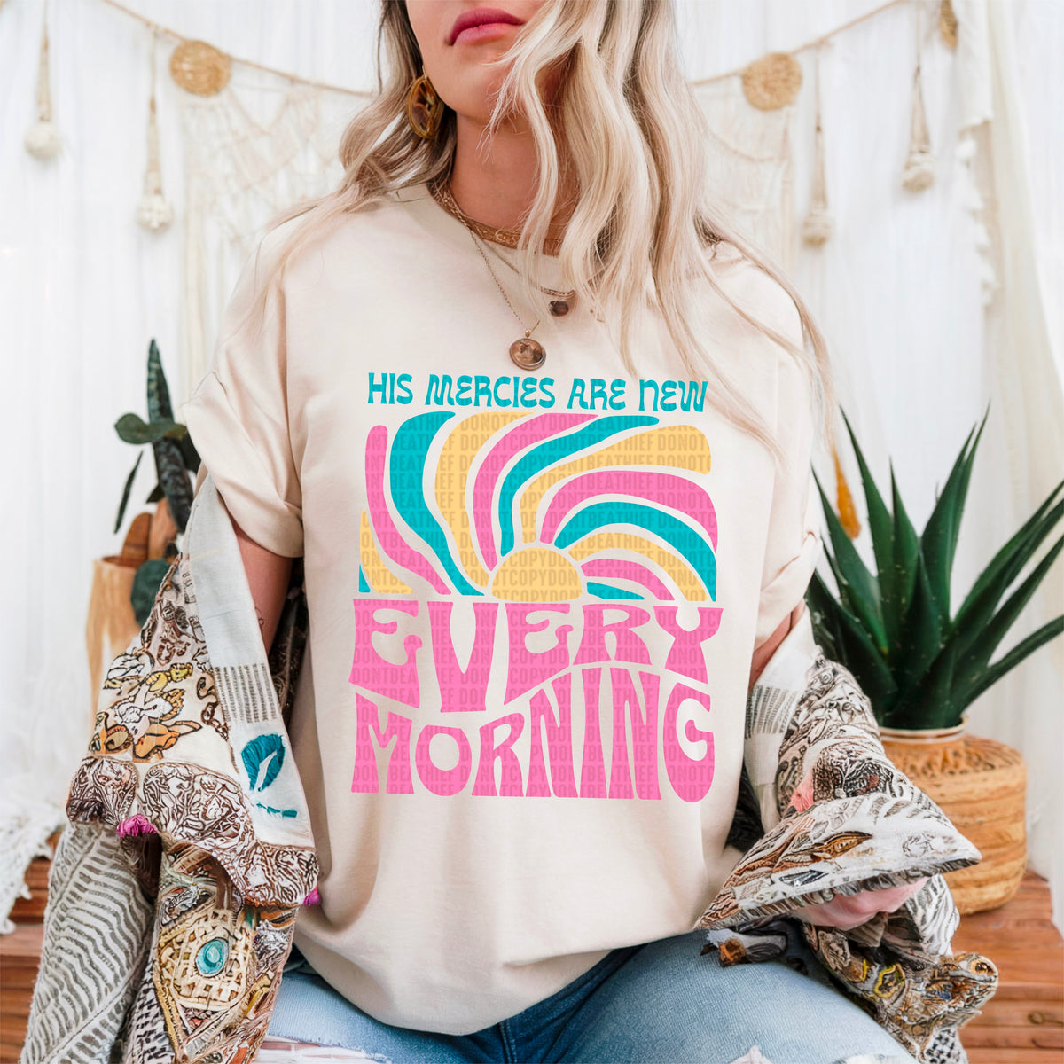 His mercies are new every morning colorful sunset 93614 DTF transfer
