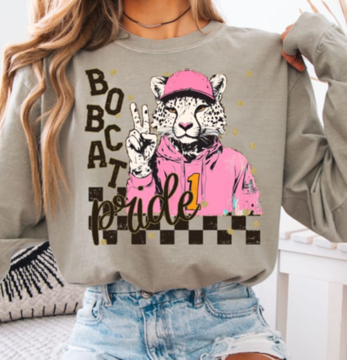 Bobcat Pride pink jacket mascot (s&g) DTF transfer