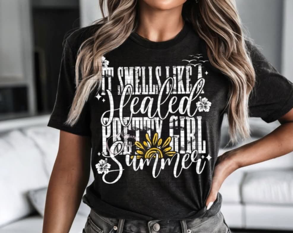 It smells like a healed pretty girl summer yellow flower 103990 DTF transfer