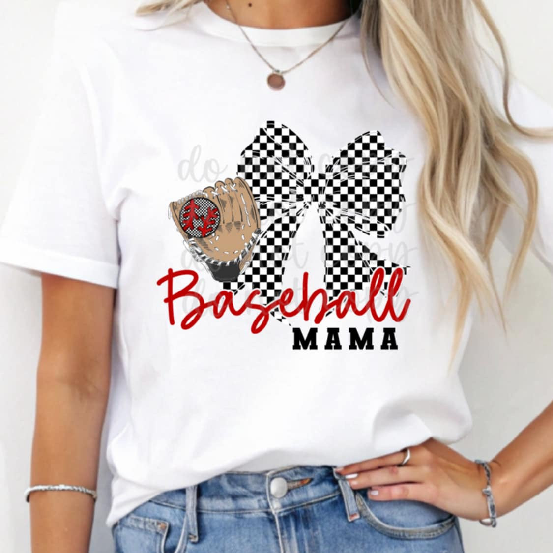Baseball mama checkered bow 95949 DTF transfer