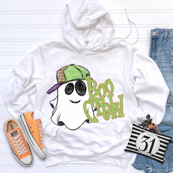 Boo crew green lettering boy ghost green hat CITY DTF transfer