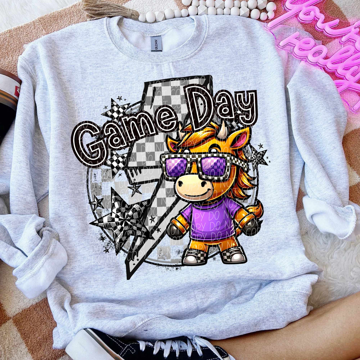 Game day horse purple shirt lightning bolt (CITY) 52573 DTF transfer