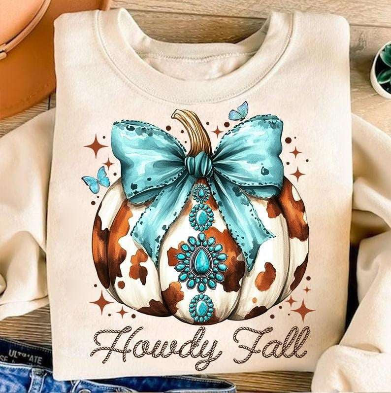Howdy fall cow print pumpkin 64944 DTF transfer