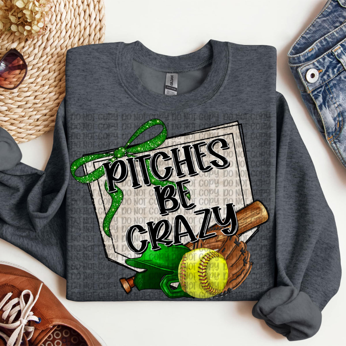Pitches be crazy green bow softball (VP) 91932 DTF transfer