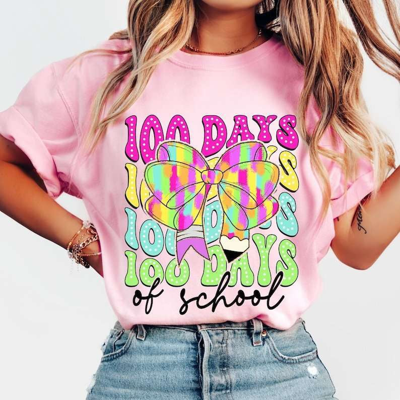 100 days of school brushstroke bow 77630 DTF transfer