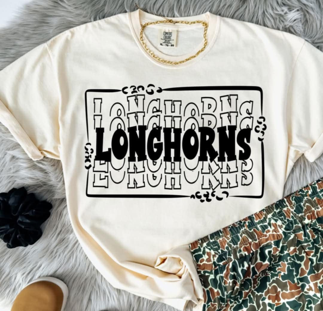Longhorns stacked with frame (S&G) 98084 DTF transfer