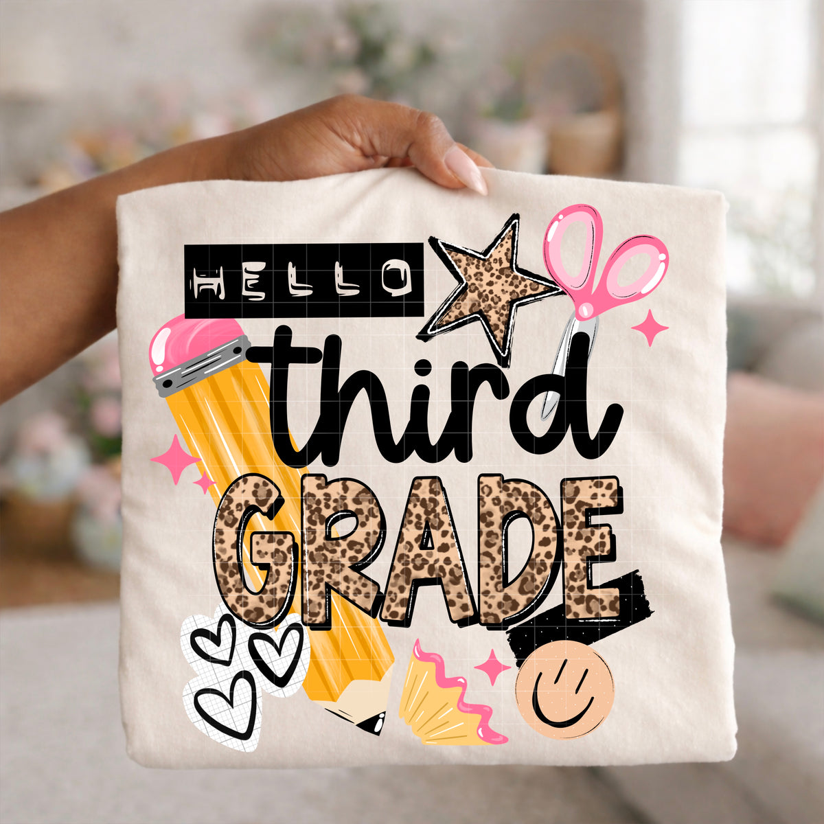 Hello 3rd grade leopard and pink (CSC) DTF Transfer