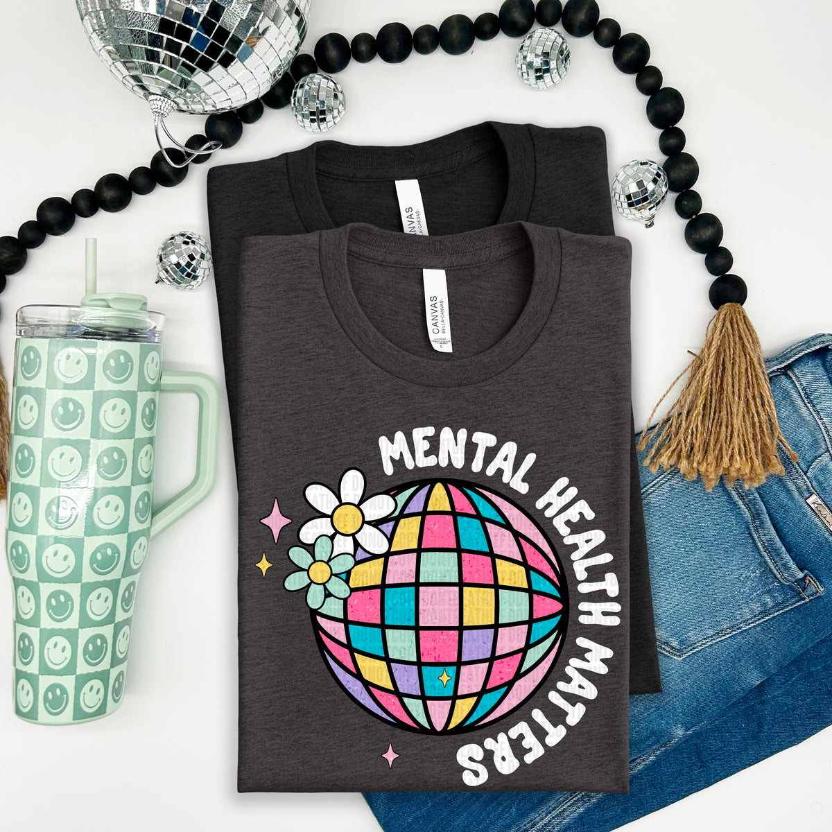 Mental health matters mirrorball white font 100155 DTF transfer