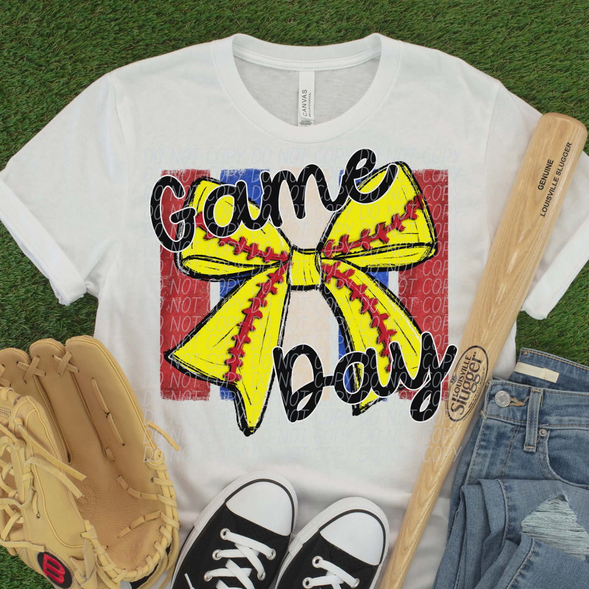 Game Day softball bow (red blue) (city) DTF Transfer