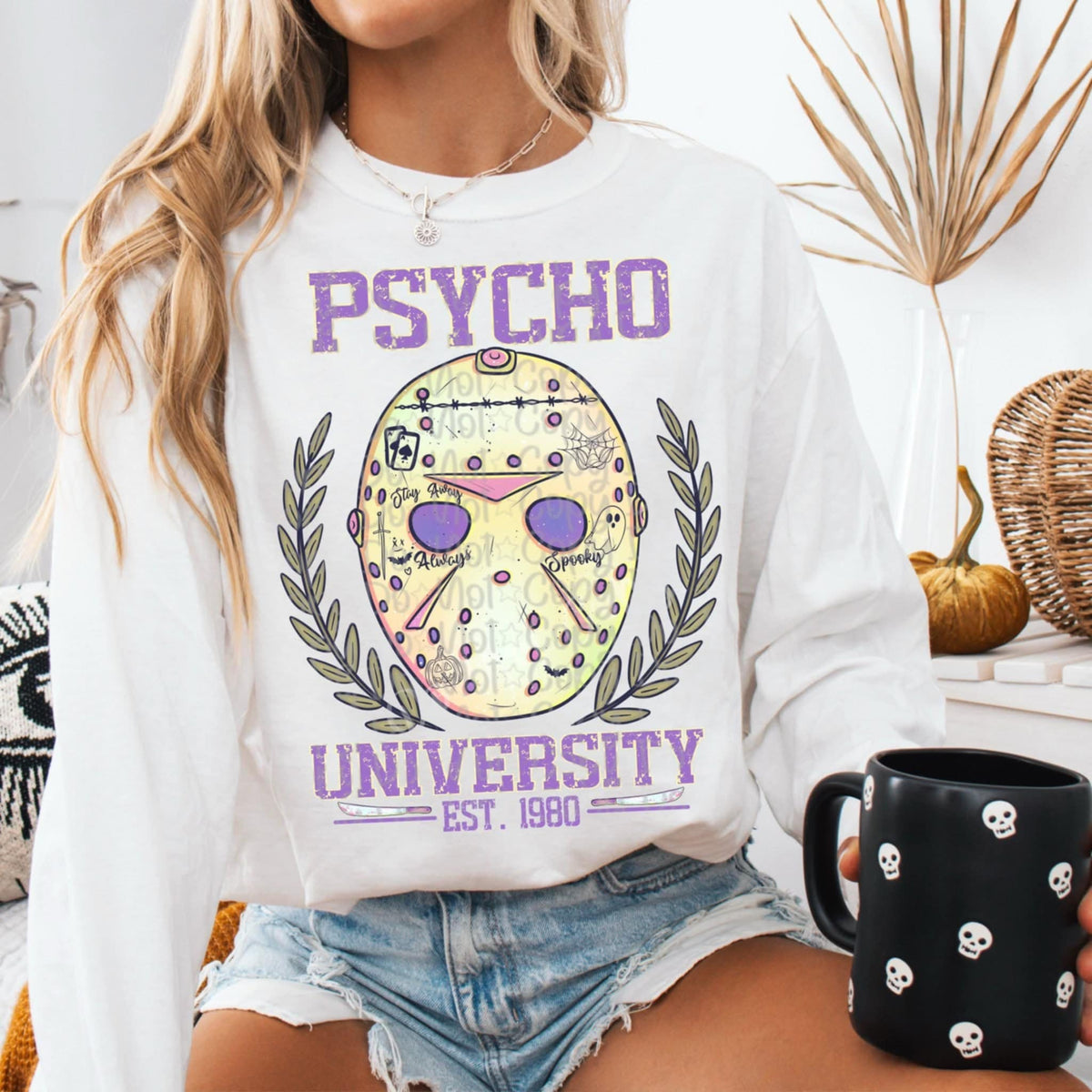 Psycho University mask Virgo DTF transfer