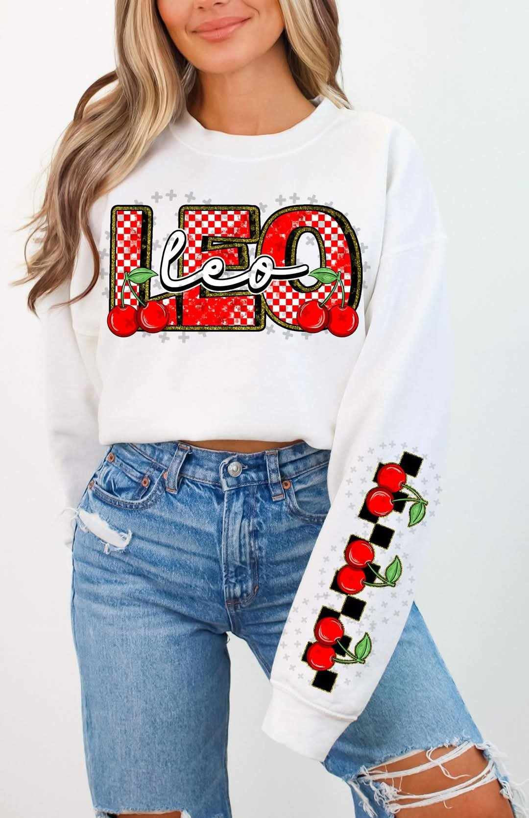 Leo red font cherries FRONT (C’s) 82756 DTF transfer