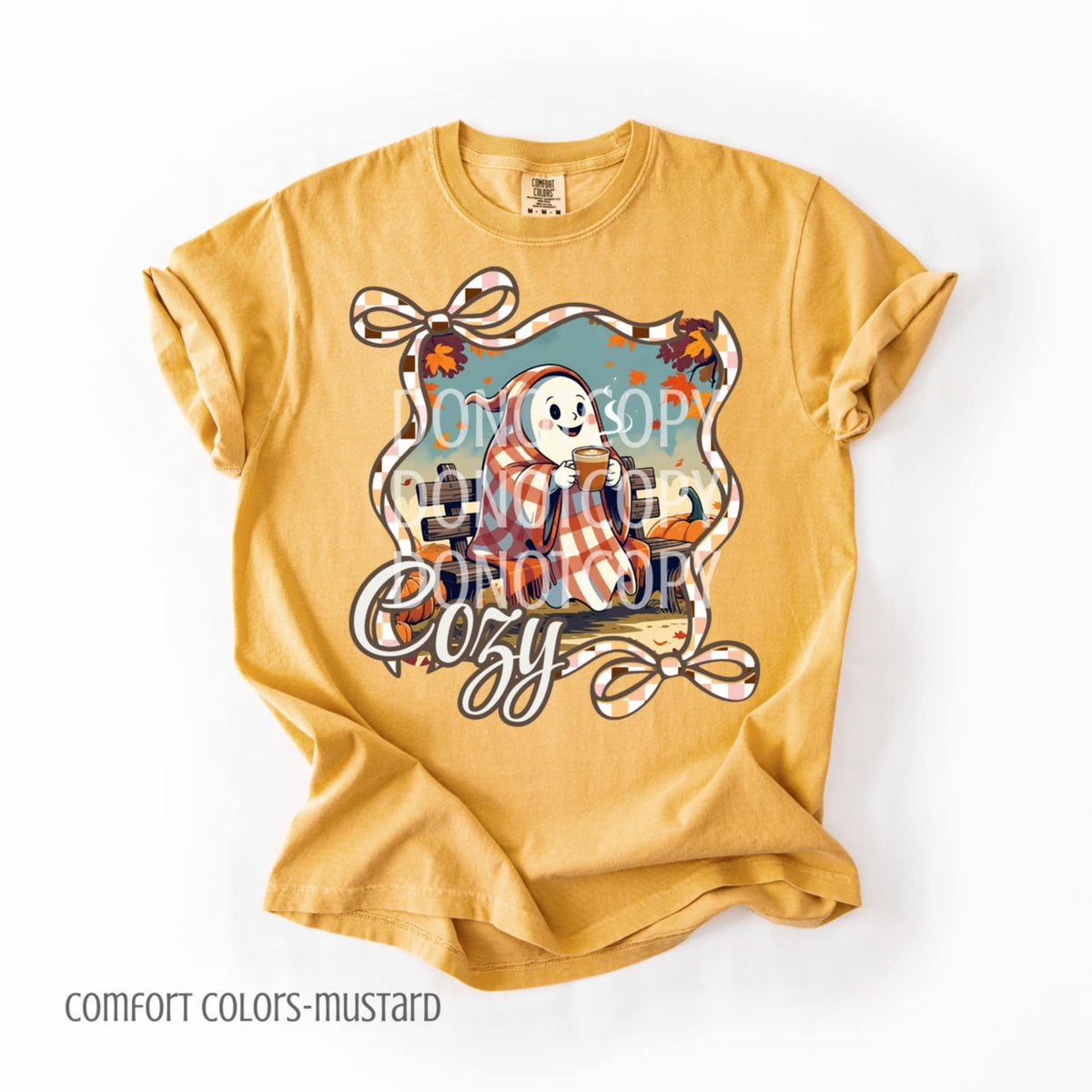 Cozy Ghost plaid blanket Bow frame CSG DTF transfer