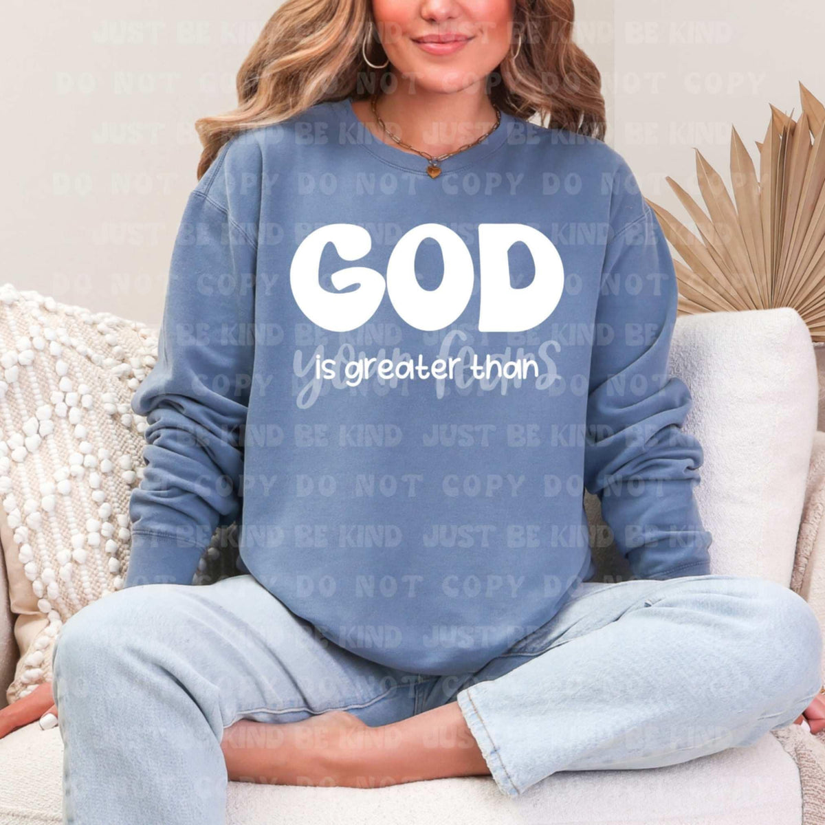 God is greater than your fears white (VLB) 87396 DTF transfer