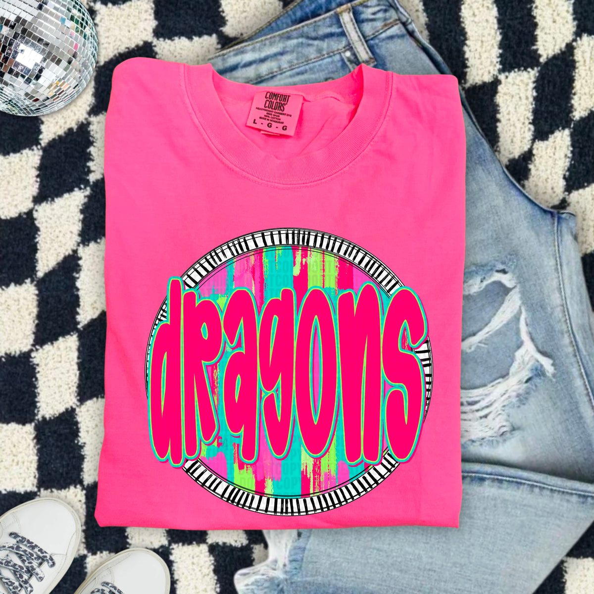 Dragons pink font circle 103903 DTF transfer