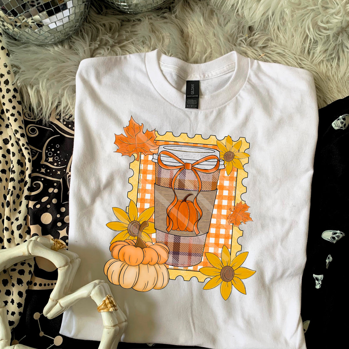 Fall Coffee with Plaid Frame and flowers 110545 DTF transfer