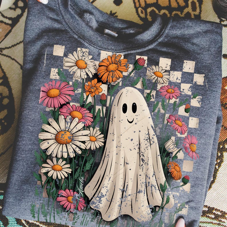Happy ghost with florals 109821 DTF transfers