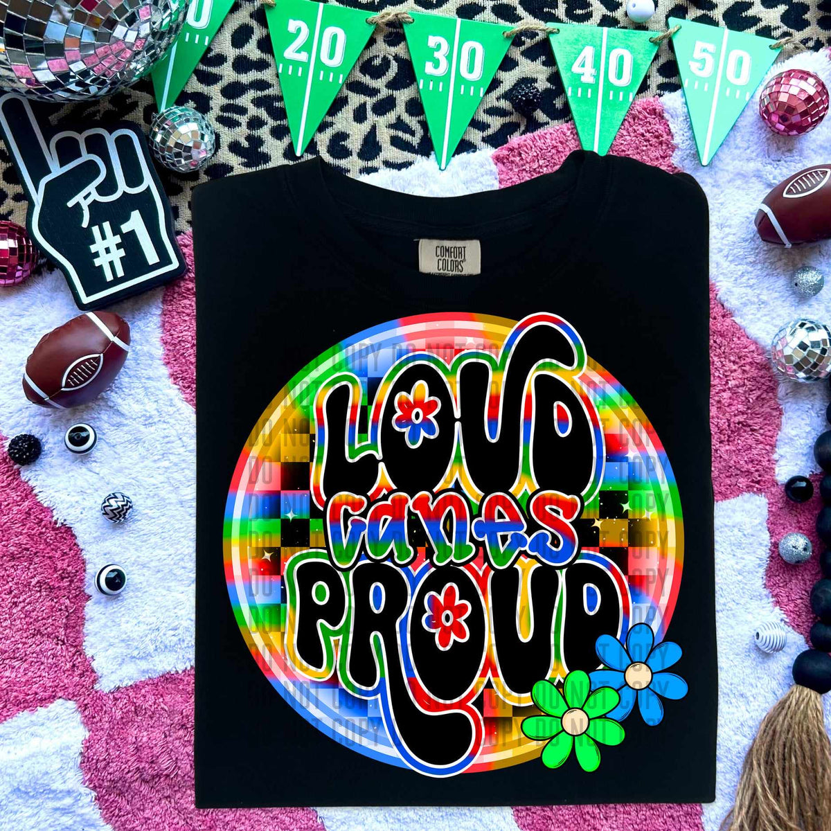 Loud proud canes colorful checkered circle (caplinger) 53017 DTF transfer