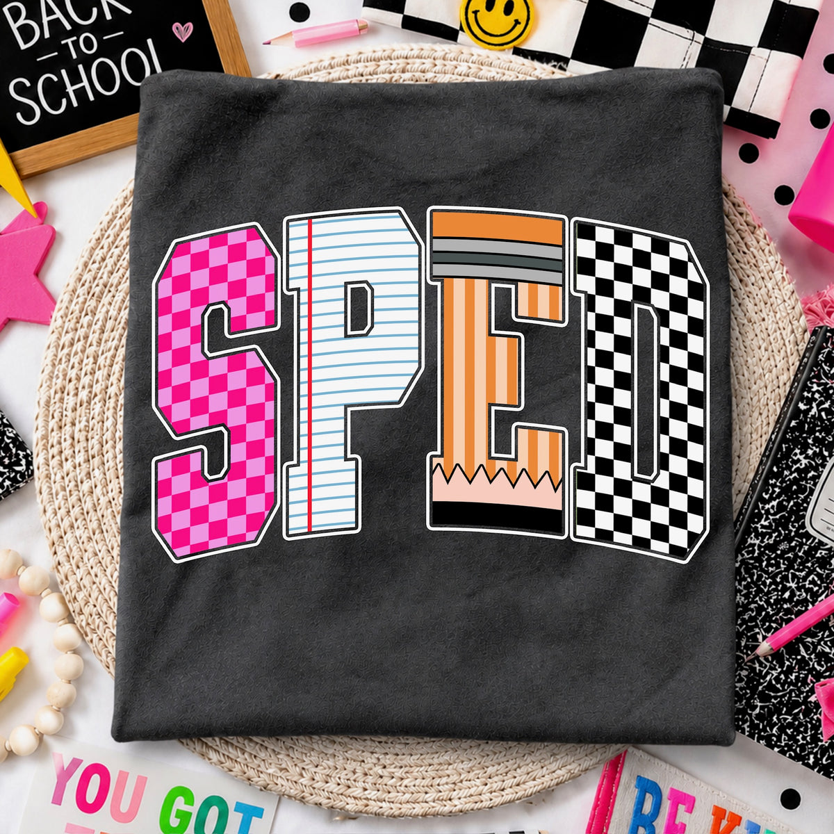 Sped patterned varsity letters DTF Transfer