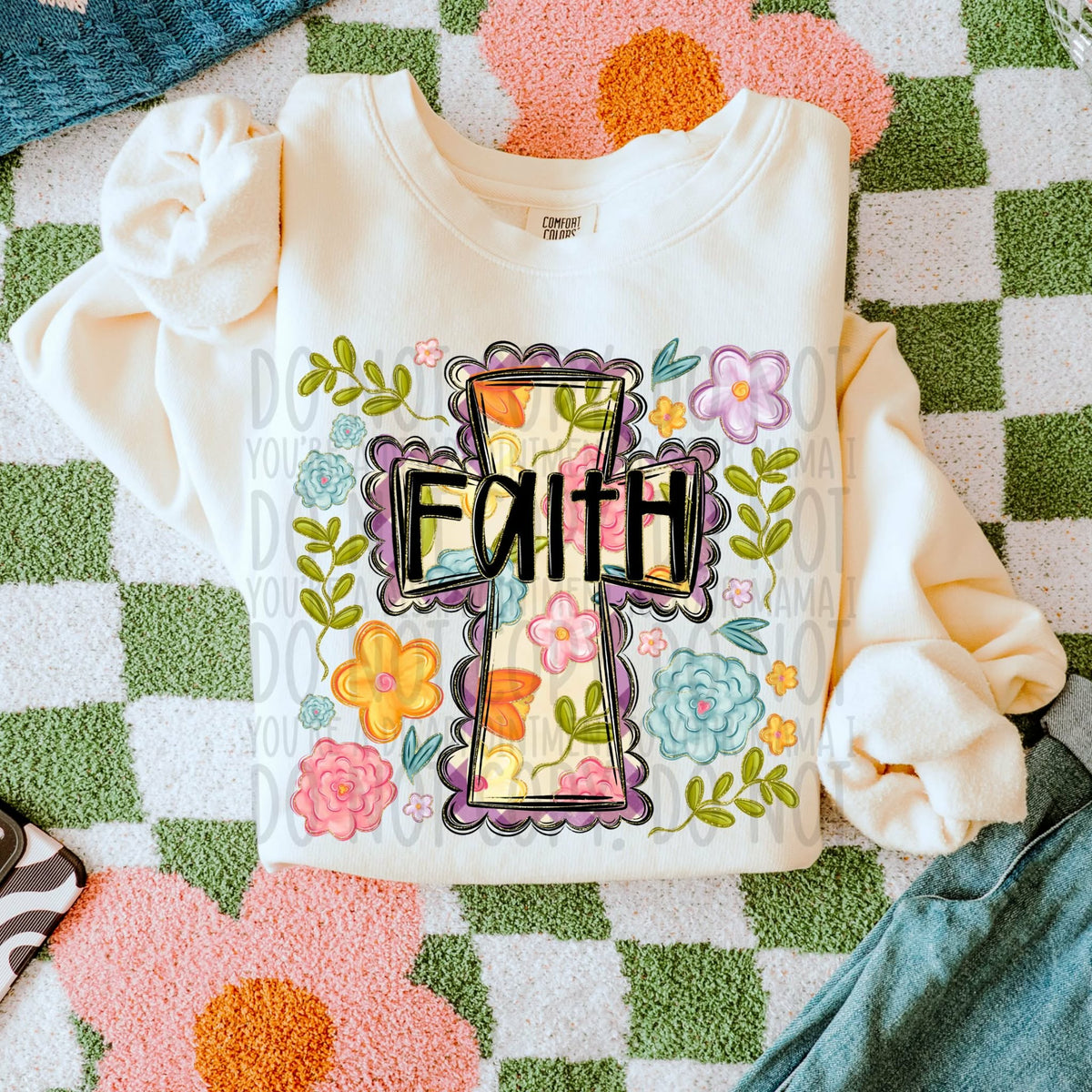 Faith florals and cross (SWD) DTF transfer
