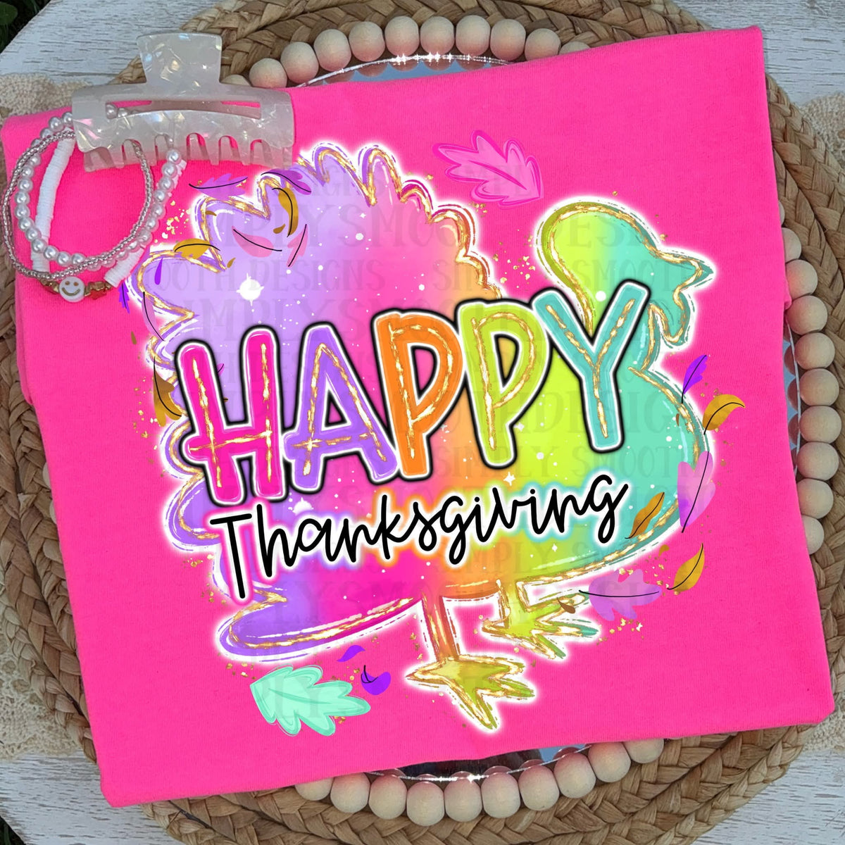 Happy thanksgiving rainbow turkey (SSD) DTF Transfe