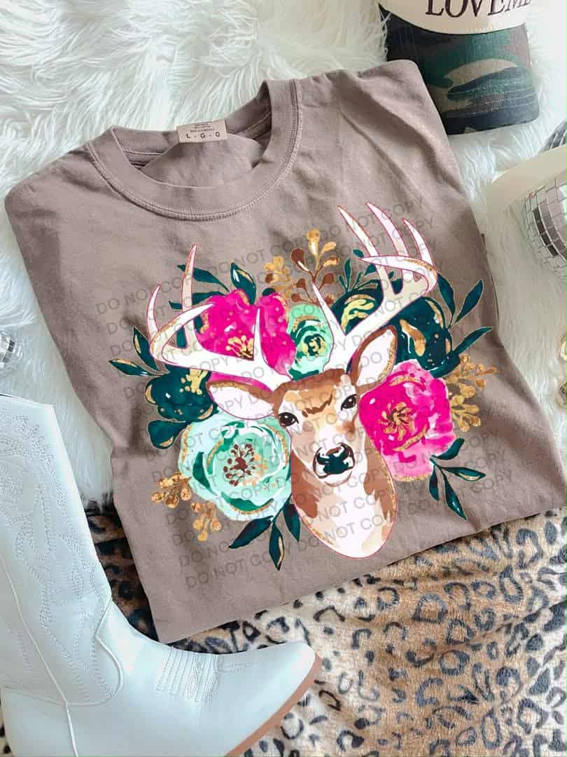 Floral Deer SCG DTF transfer