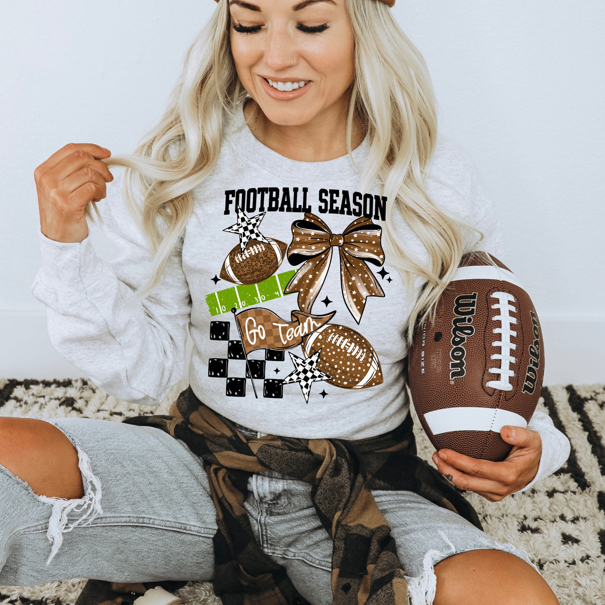 Football season with flag and bow black (CSC) DTF Transfer