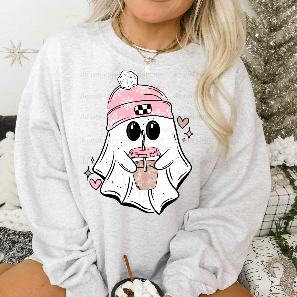 Ghost with pink beanie (CSC) 77291 DTF transfer