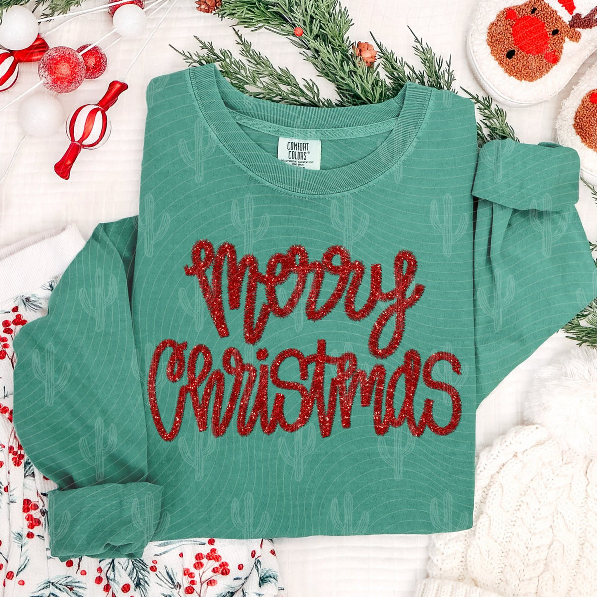 Merry Christmas red faux tinsel (crafti) DTF transfer
