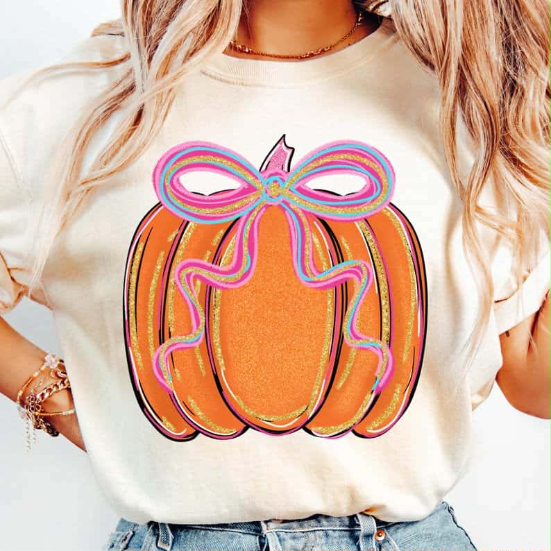 Orange Pumpkin with brushstroke bow DTF transfer