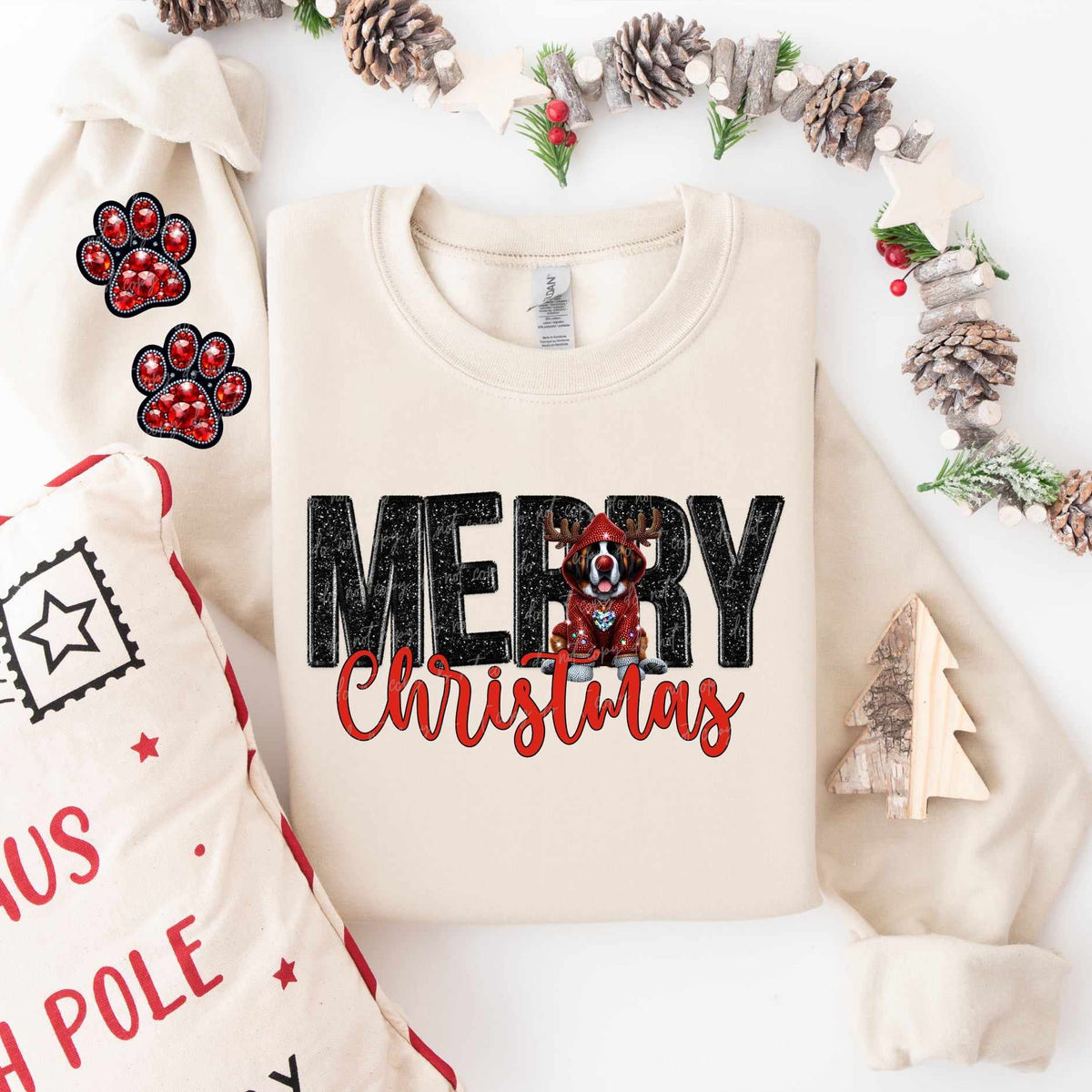 Merry Christmas Bernese mountain dog FRONT ONLY (VIRGO) 53833 DTF transfer