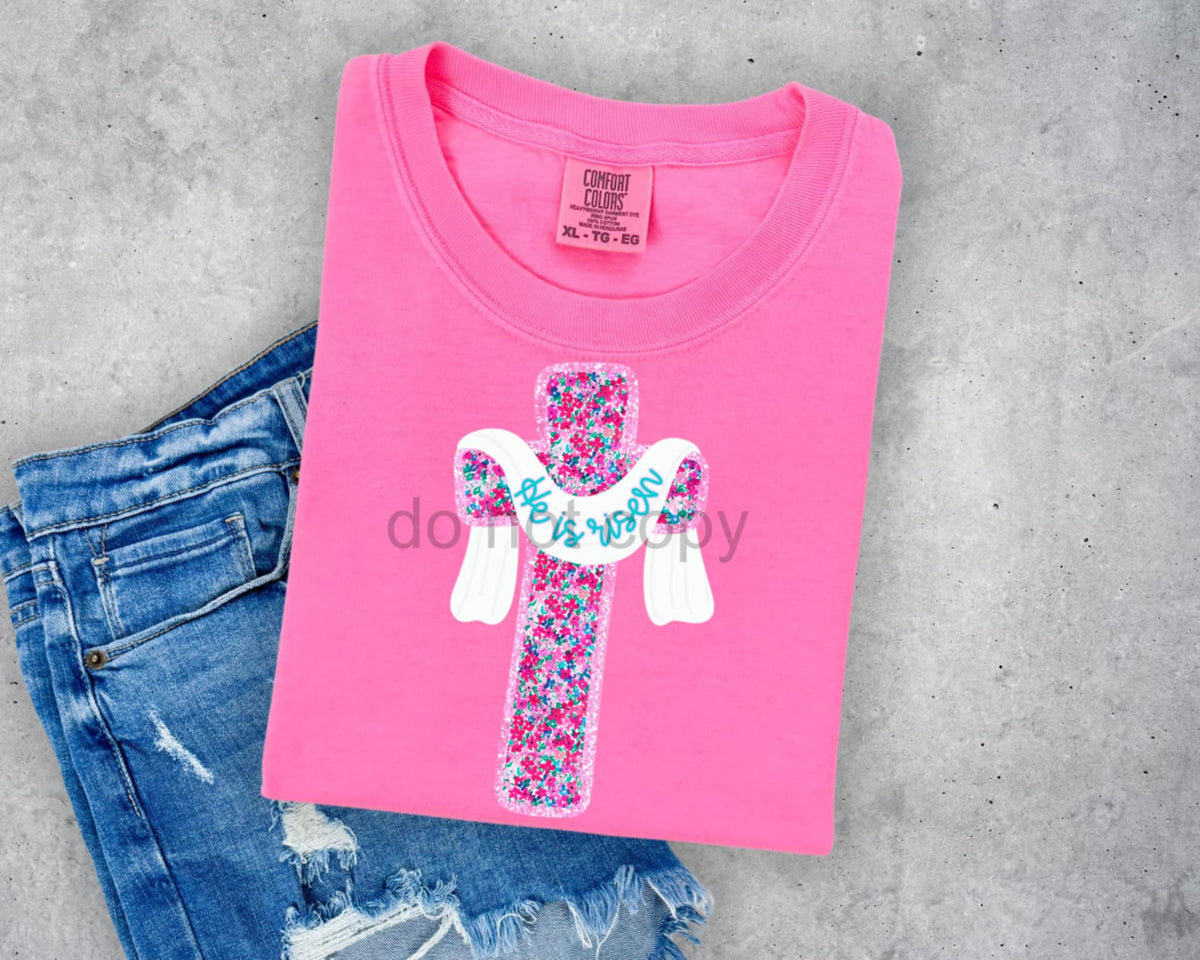 He is risen floral filled cross 87735 DTF transfer