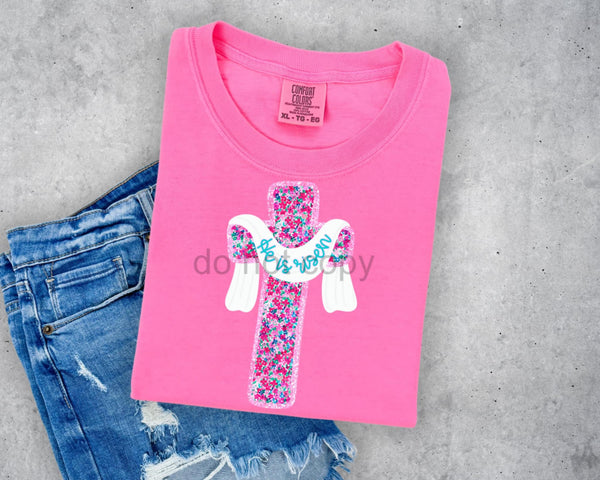 He is risen floral filled cross 87735 DTF transfer