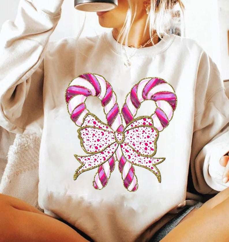 Pink candy canes with bow 64935 DTF transfer