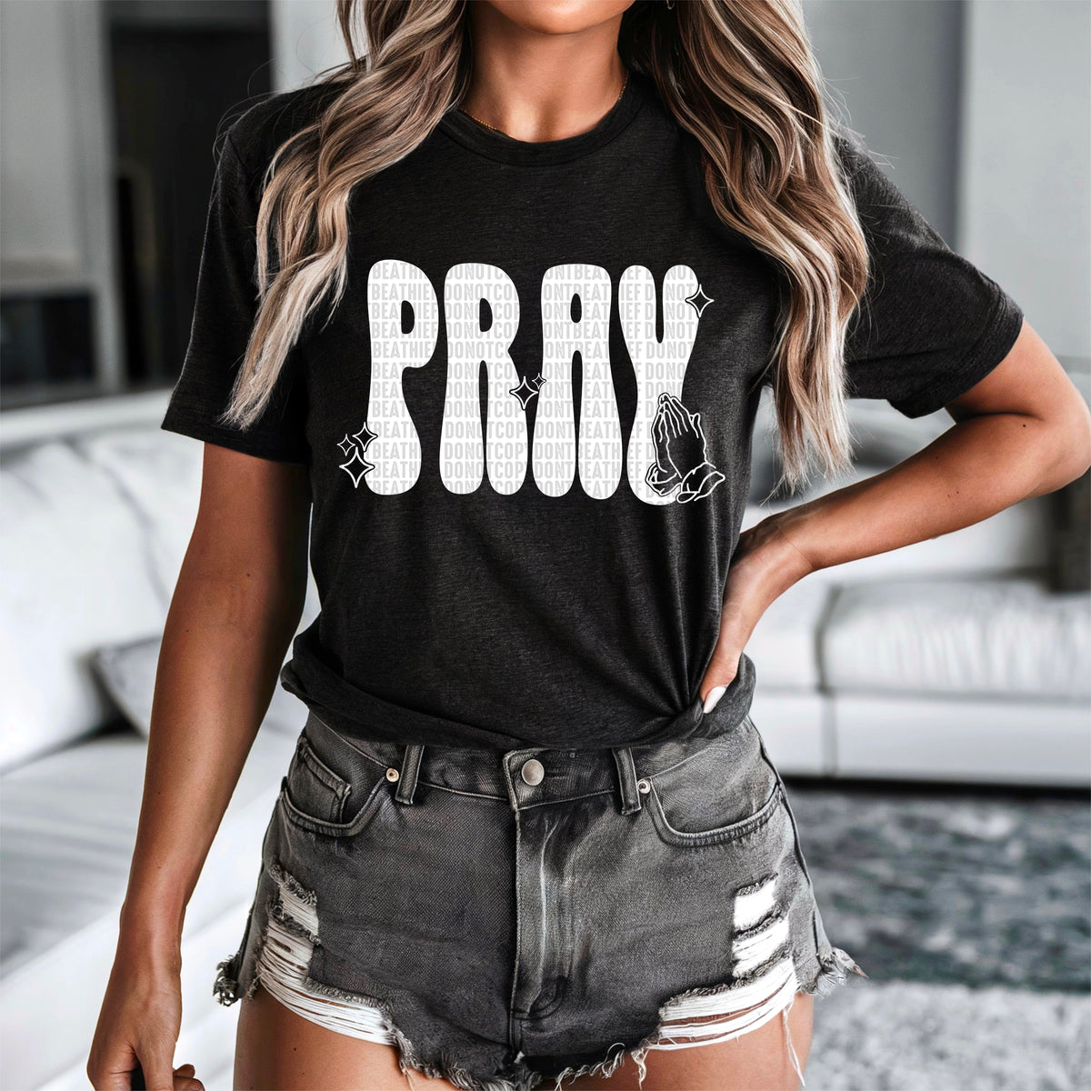 Pray white font 93545 DTF transfer