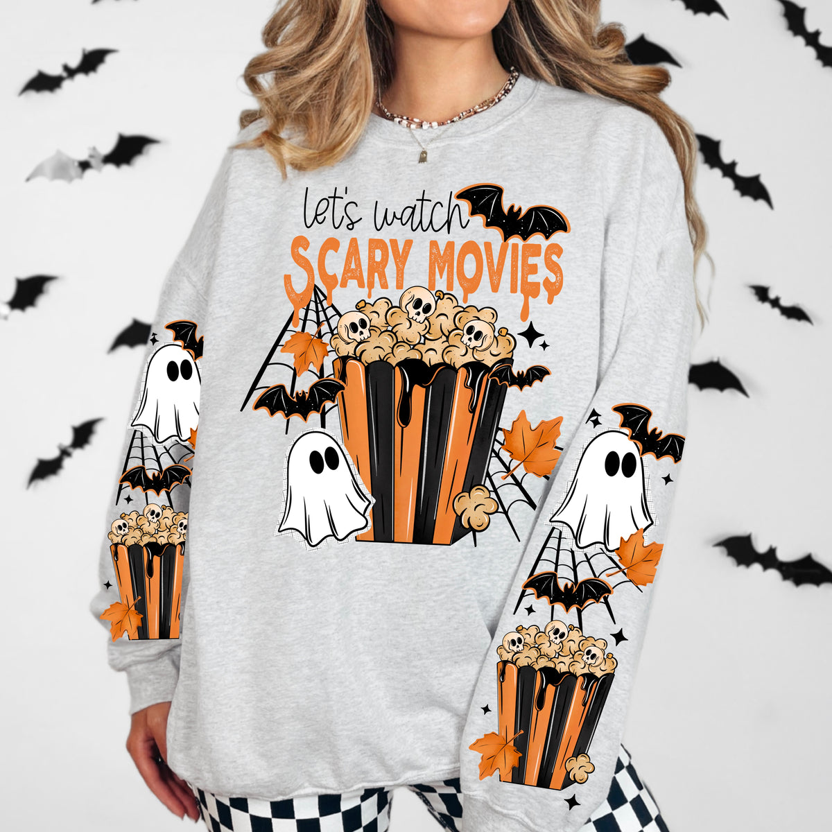 Let’s watch scary movies BLACK (csc) (front only) DTF Transfer