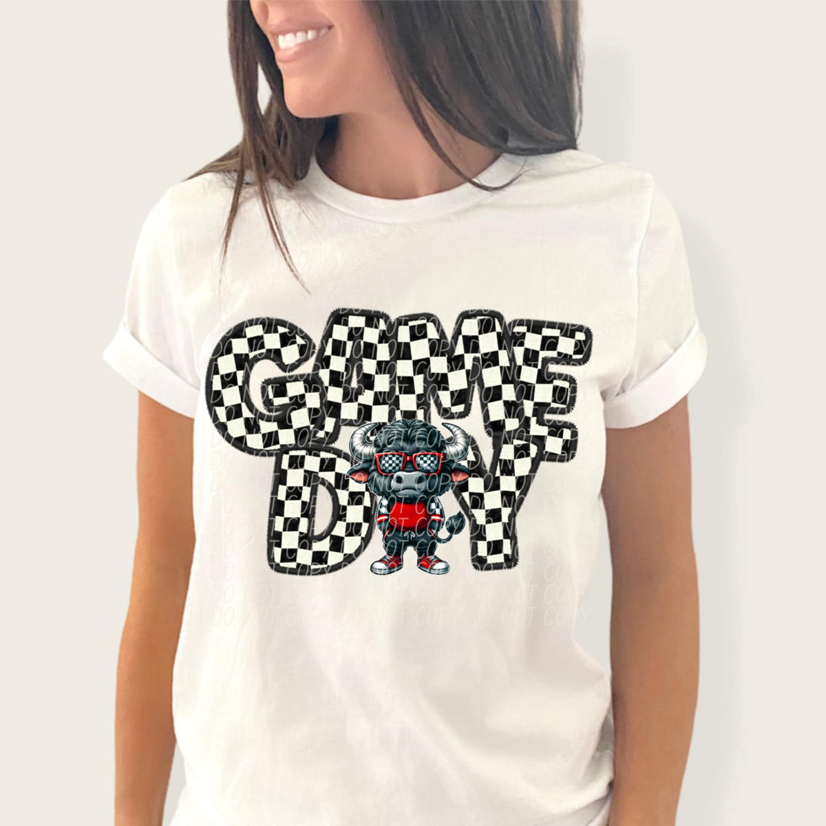 Game day bison red shirt checkered (CITY) 91357 DTF transfer