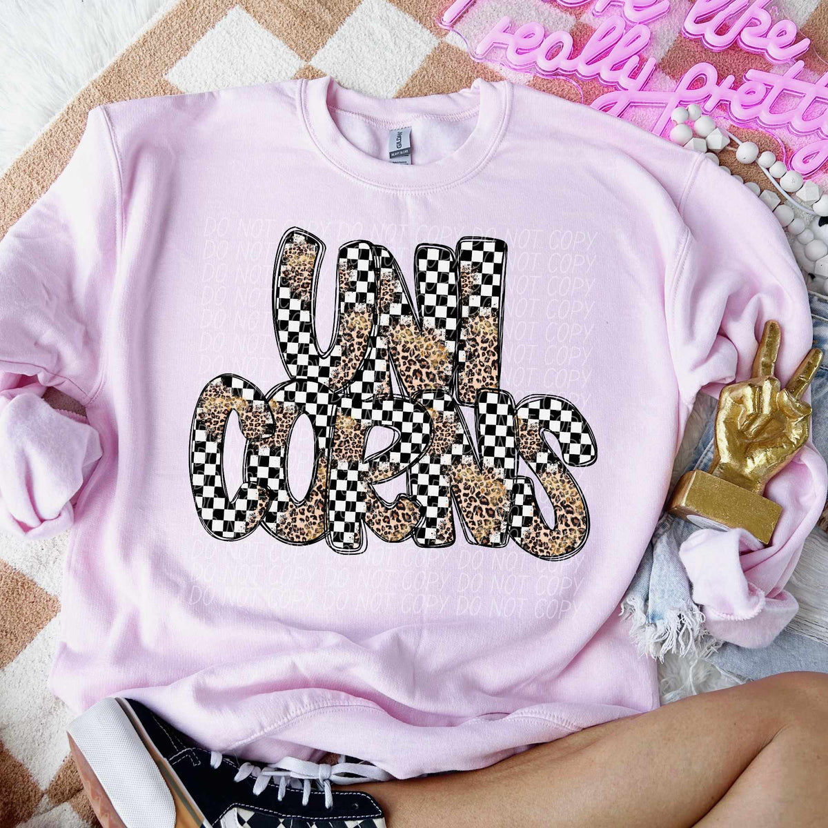 Unicorns checkered leopard filled (CITY) 53159 DTF transfer