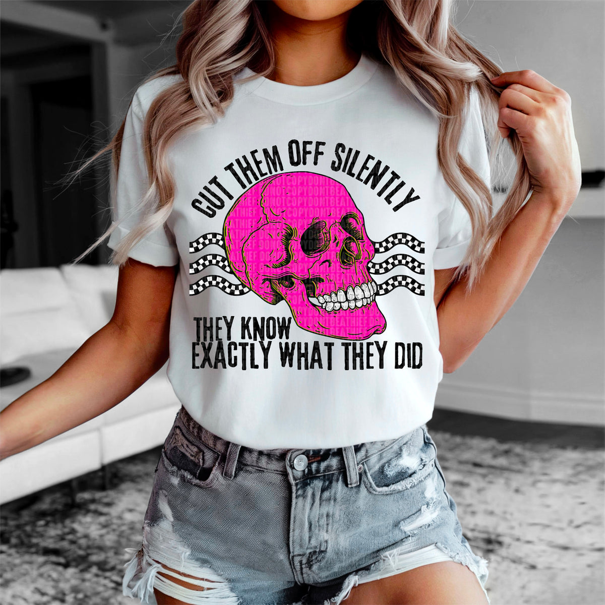 Cut them off silently pink skull 90357 DTF transfer