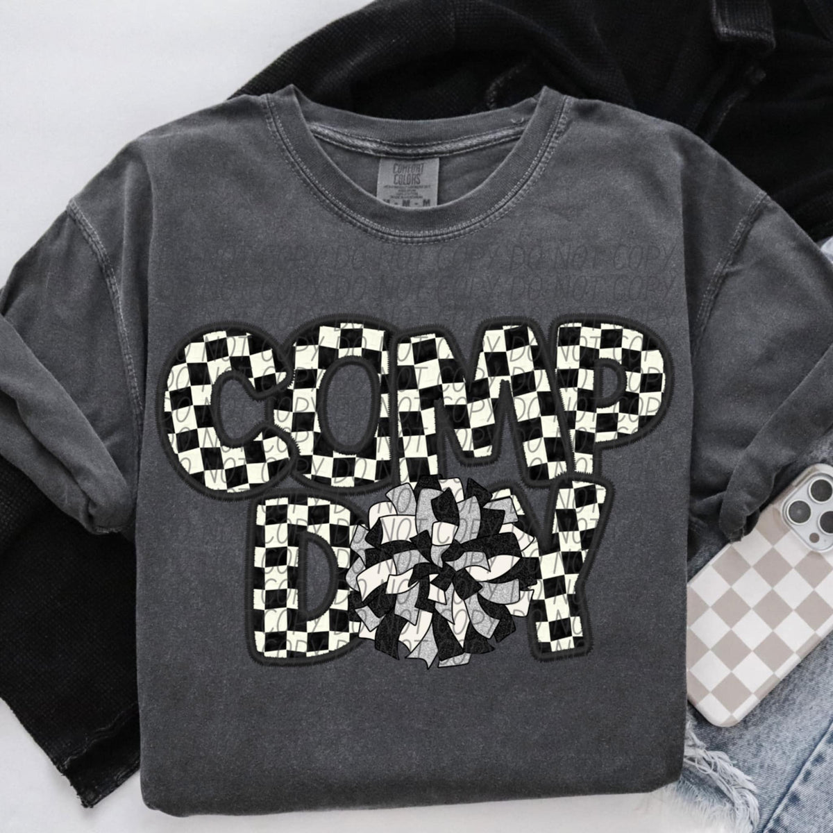 Comp day cheer checkered (CITY) 91276 DTF transfer