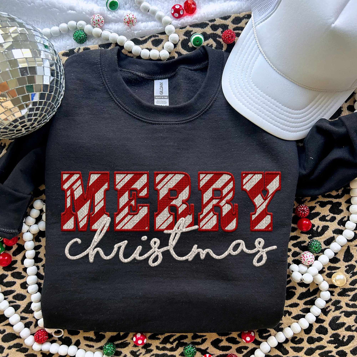 Merry Christmas candy cane with white font (HW) 70154 DTF transfer