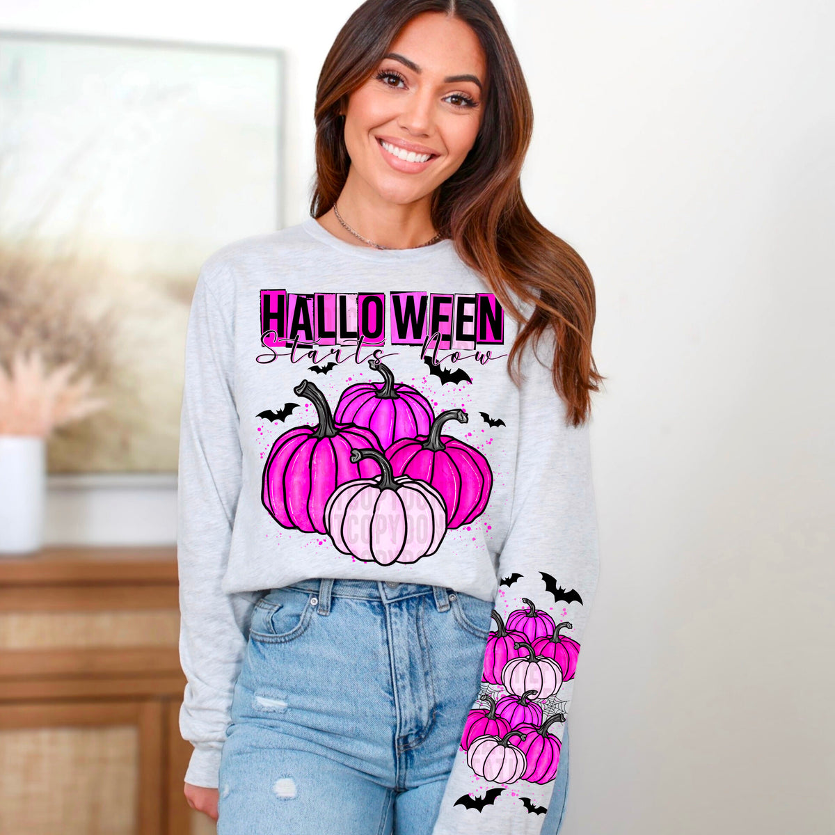 Halloween Starts Now pink Pumpkins front only 113250 DTF transfer