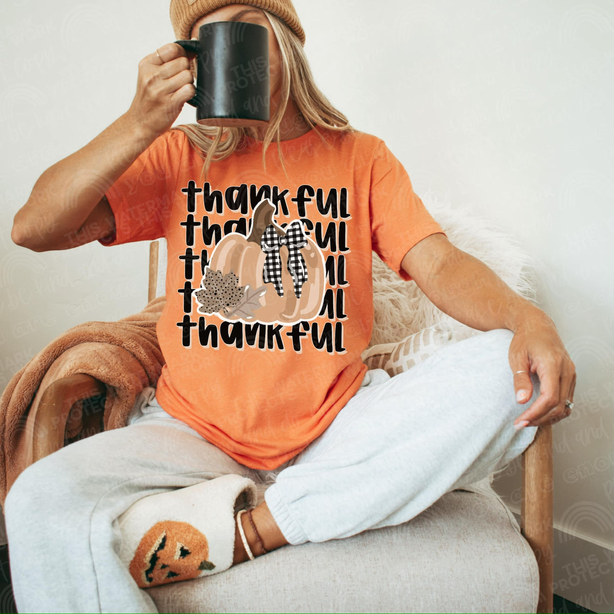 Thankful stacked with pumpkins  (CMLD) 116690 DTF Transfer