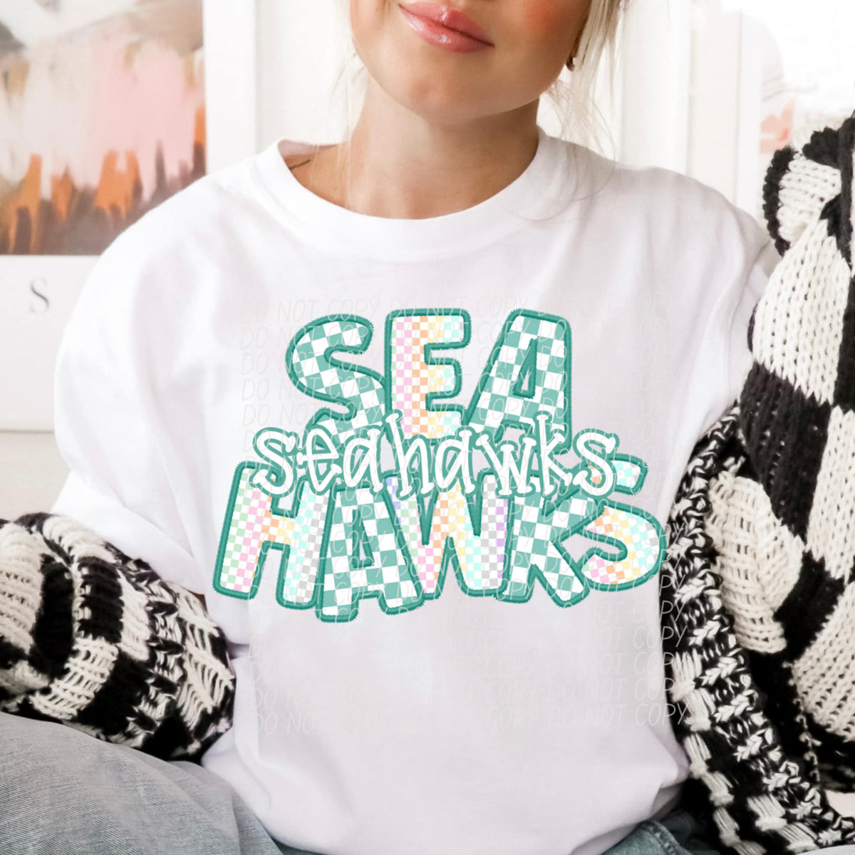 Sea hawks blue and colorful checkered (CITY) 85548 DTF transfer