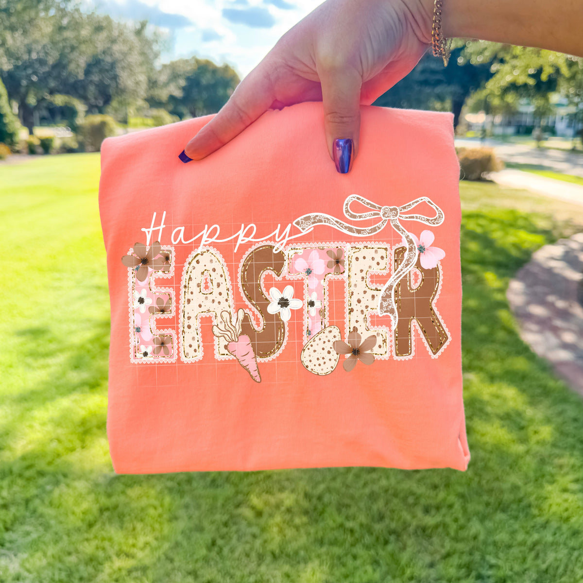 Happy Easter blush pink and brown letters  (CSC) DTF Transfer