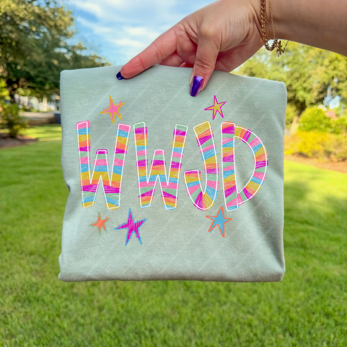 WWJD colorful stripes Sunday special DTF transfer