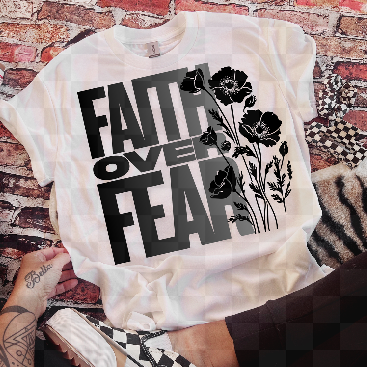 Faith over fear black and gray florals (Lyttle) DTF Transfer