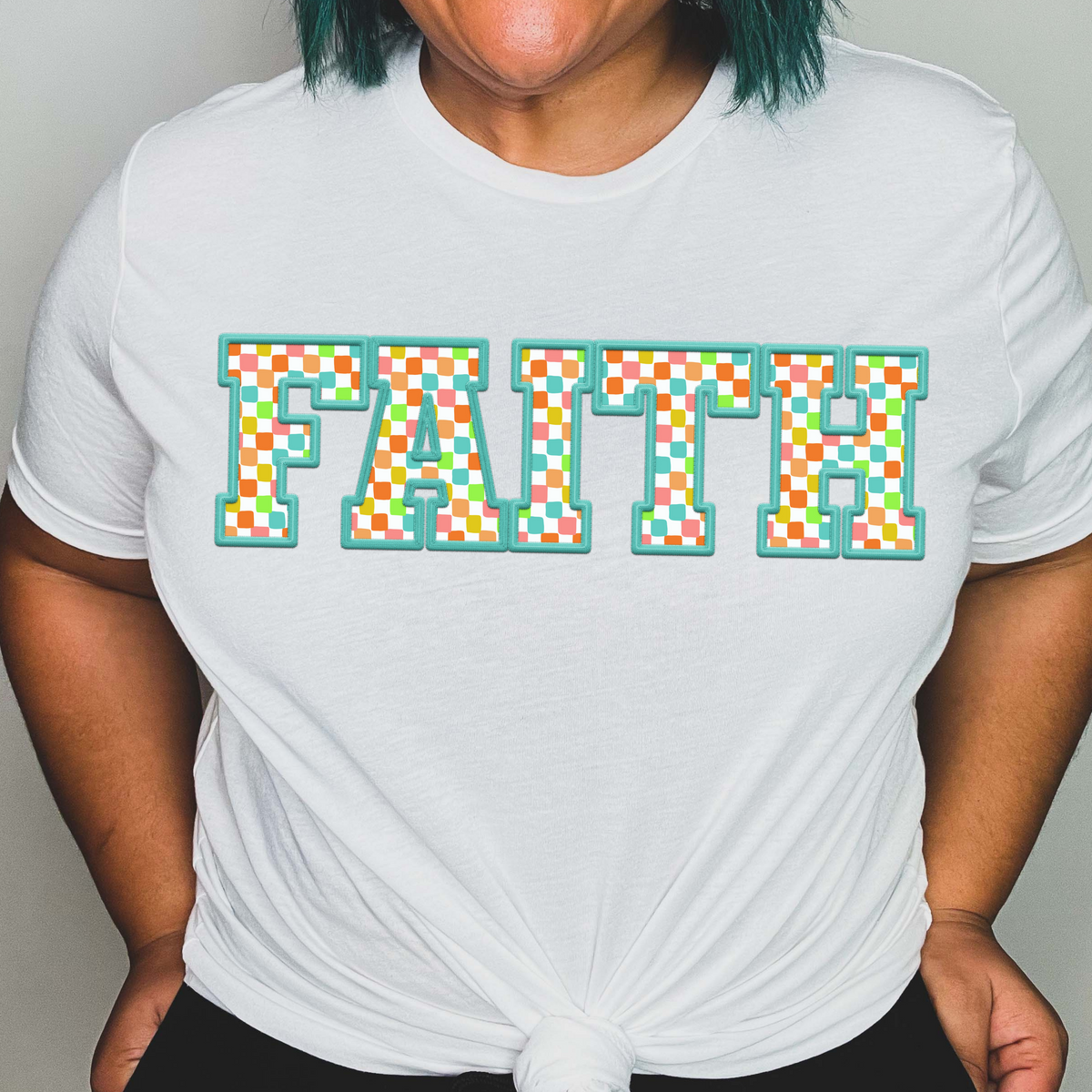 Faith checkered green outline (CITY) 24278 DTF transfer