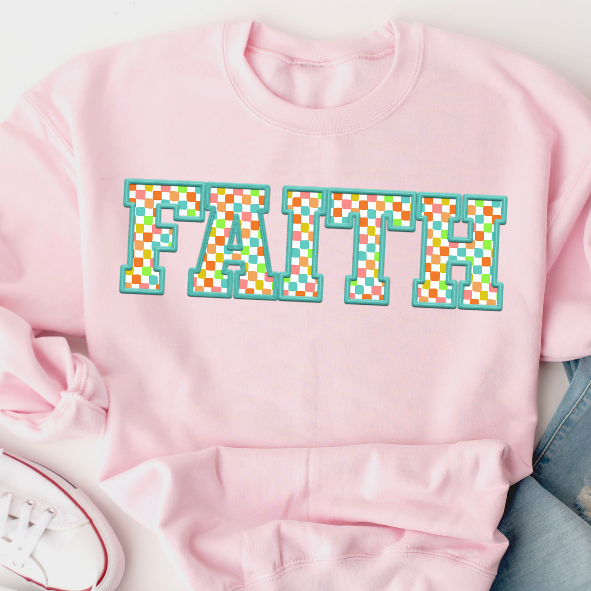 Faith checkered green outline (CITY) 24278 DTF transfer