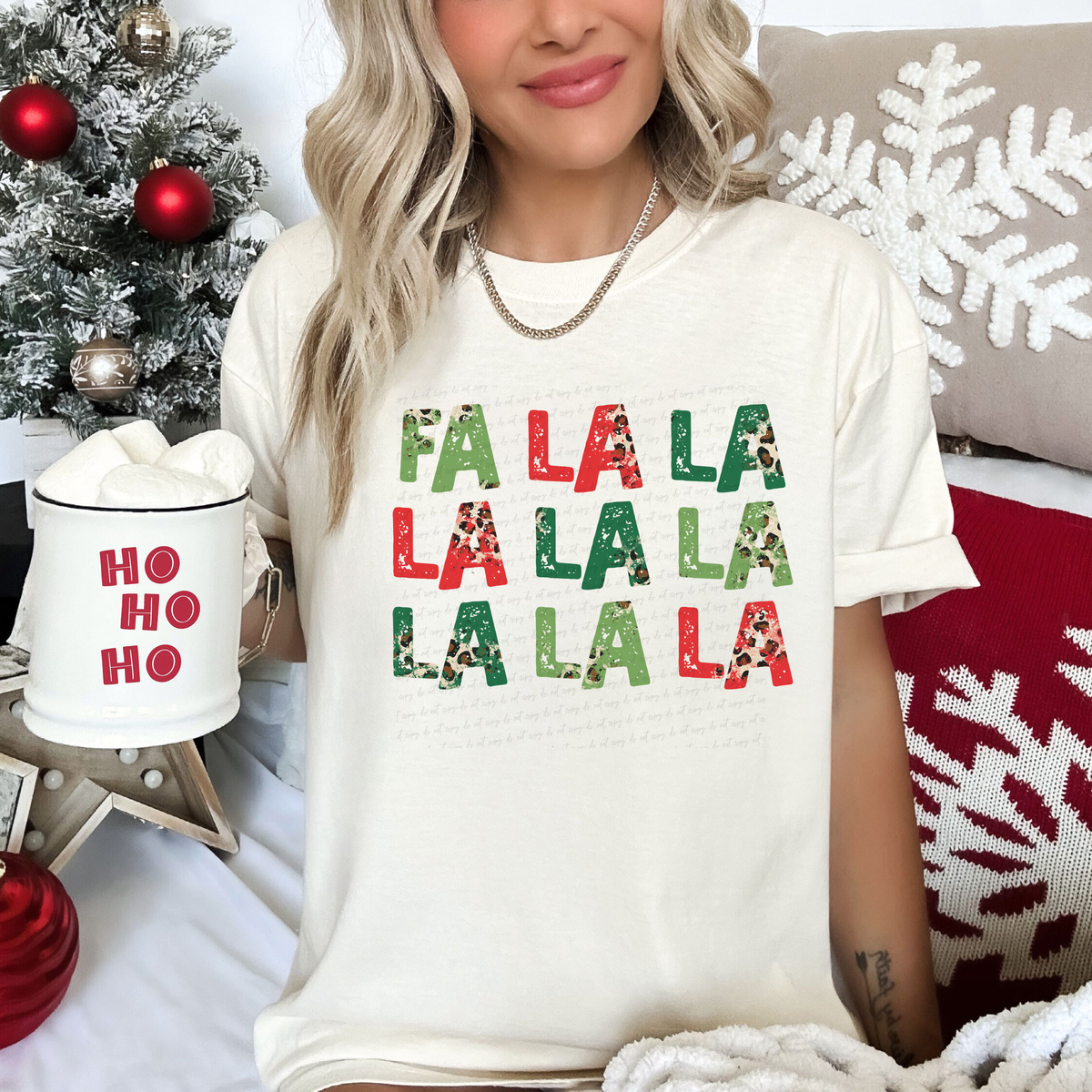 Fa La La La La La La La La Green and Red Leopard Distressed 116388 DTF Transfer